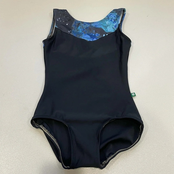 LuckyLeo Breeze Women’s Small Leotard Small Nylon Bra Lining Black Blue Pattern - Picture 1 of 5
